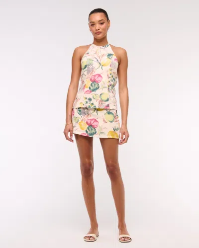 Abercrombie & Fitch Mid Rise Premium Linen Belted Mini Skort In Multi