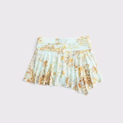 Abercrombie & Fitch Mid Rise Asymmetrical Flirty Ruched Mini Skort In White