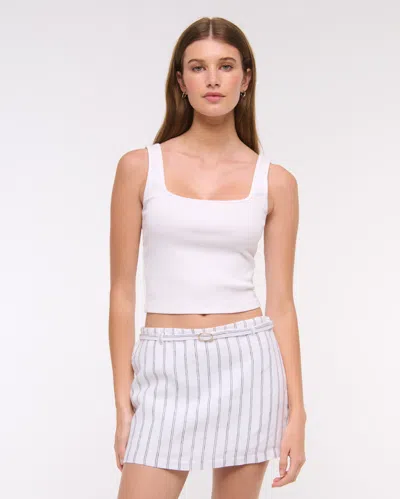 Abercrombie & Fitch Mid Rise Premium Linen Belted Mini Skort In White