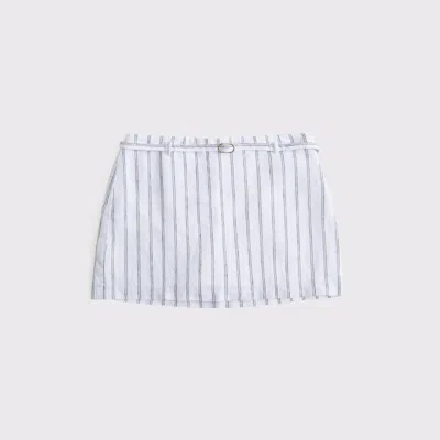 Abercrombie & Fitch Mid Rise Premium Linen Belted Mini Skort In White