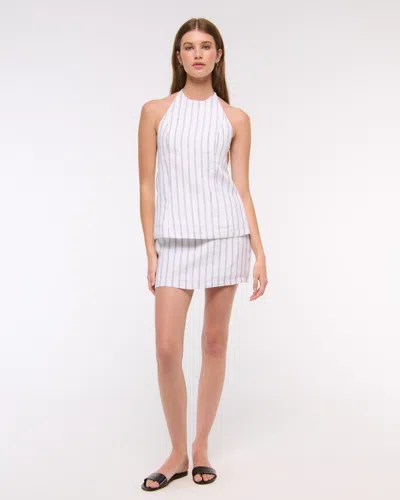 Abercrombie & Fitch Mid Rise Premium Linen Belted Mini Skort In White