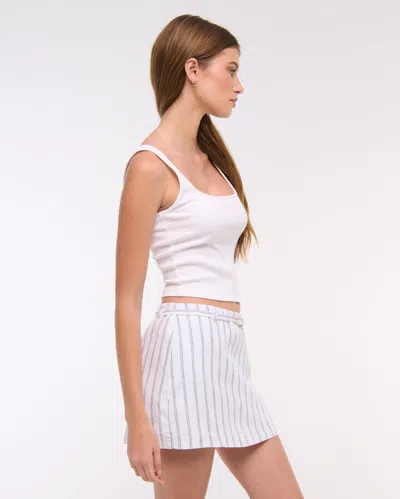 Abercrombie & Fitch Mid Rise Premium Linen Belted Mini Skort In White