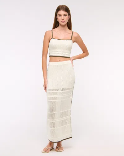 Abercrombie & Fitch Mid Rise Crochet-style Maxi Skirt In White