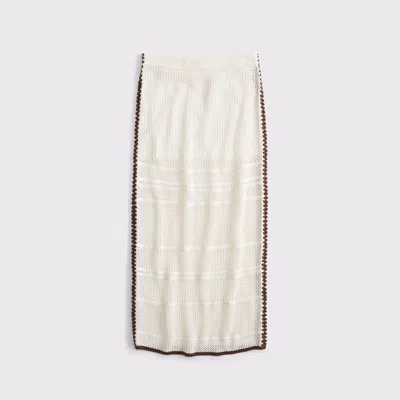 Abercrombie & Fitch Mid Rise Crochet-style Maxi Skirt In White