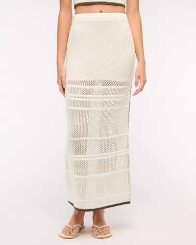 Abercrombie & Fitch Mid Rise Crochet-style Maxi Skirt In White