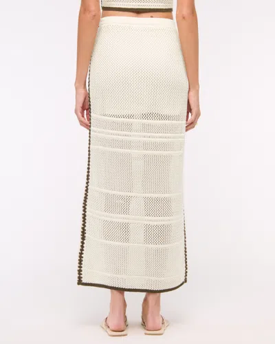 Abercrombie & Fitch Mid Rise Crochet-style Maxi Skirt In White