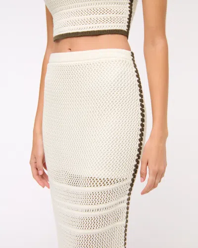 Abercrombie & Fitch Mid Rise Crochet-style Maxi Skirt In White