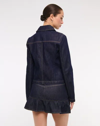 Abercrombie & Fitch Mid Rise Drop-waist Ruffle Denim Mini Skirt In Blue