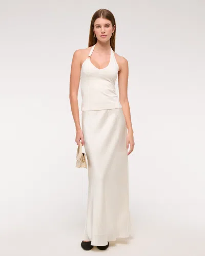 Abercrombie & Fitch Mid Rise Satin Maxi Skirt In White