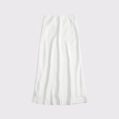 Abercrombie & Fitch Mid Rise Satin Maxi Skirt In White