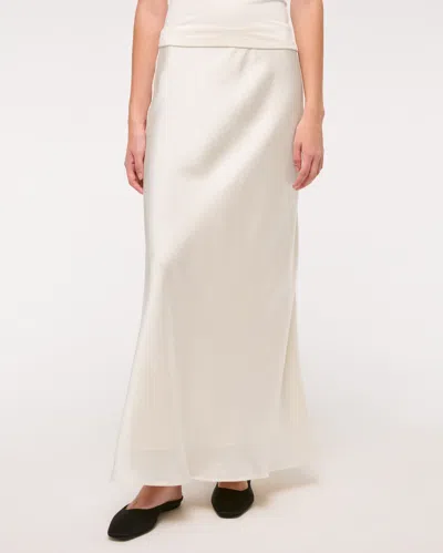 Abercrombie & Fitch Mid Rise Satin Maxi Skirt In White