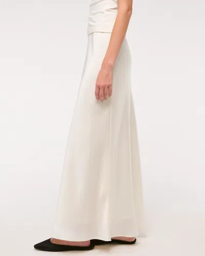 Abercrombie & Fitch Mid Rise Satin Maxi Skirt In White