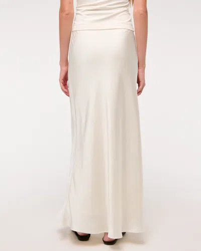 Abercrombie & Fitch Mid Rise Satin Maxi Skirt In White