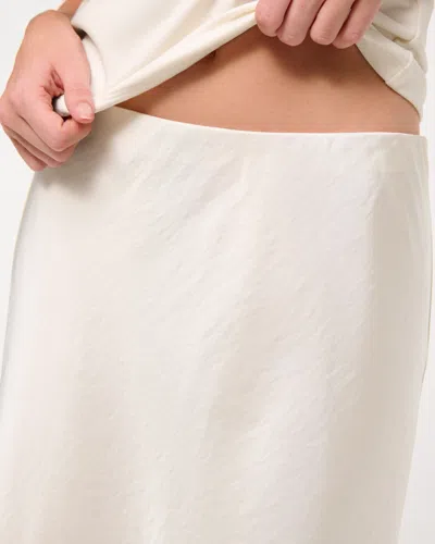 Abercrombie & Fitch Mid Rise Satin Maxi Skirt In White