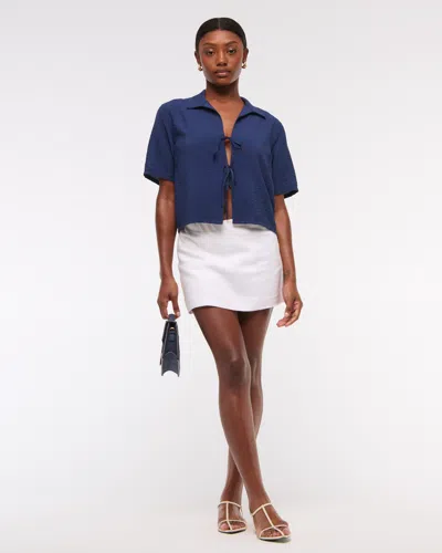 Abercrombie & Fitch The A&f Scarlett Mid Rise Linen-blend Mini Skort In White