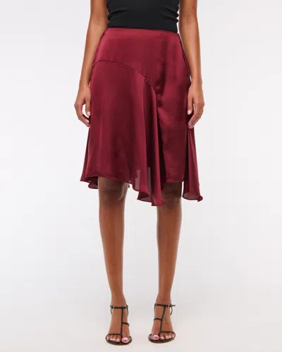 Abercrombie & Fitch Satin Midi Skirt In Burgundy