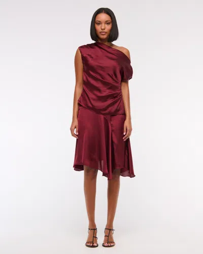 Abercrombie & Fitch Satin Midi Skirt In Burgundy