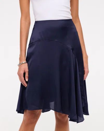 Abercrombie & Fitch Satin Midi Skirt In Blue