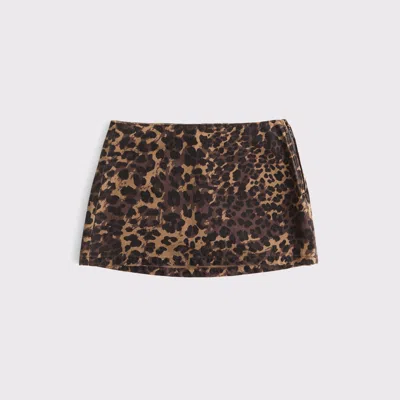 Abercrombie & Fitch Mid Rise Denim Mini Skort In Animal Print
