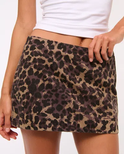 Abercrombie & Fitch Mid Rise Denim Mini Skort In Animal Print