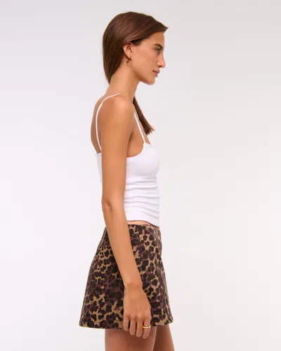 Abercrombie & Fitch Mid Rise Denim Mini Skort In Animal Print
