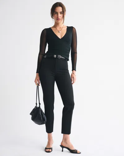 Abercrombie & Fitch Bra-free Long-sleeve Mesh Plunge Top In Black