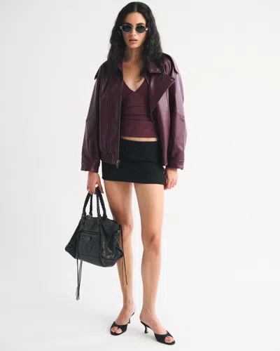 Abercrombie & Fitch Bra-free Long-sleeve Mesh Plunge Top In Burgundy