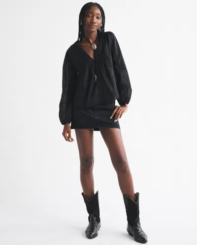 Abercrombie & Fitch Lace-trim Button-through Blouse In Black