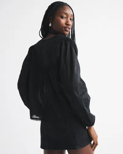 Abercrombie & Fitch Lace-trim Button-through Blouse In Black