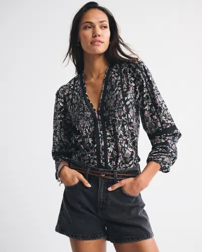 Abercrombie & Fitch Lace-trim Button-through Blouse