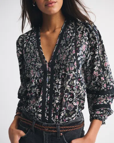 Abercrombie & Fitch Lace-trim Button-through Blouse
