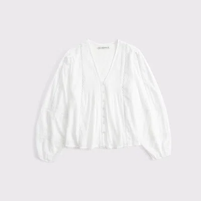 Abercrombie & Fitch Lace-trim Button-through Blouse In White