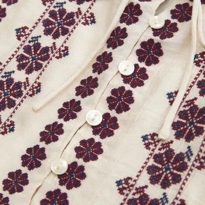 Abercrombie & Fitch Embroidered Peplum Puff Sleeve Top In Neutral