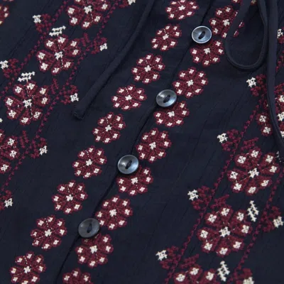 Abercrombie & Fitch Embroidered Peplum Puff Sleeve Top In Blue