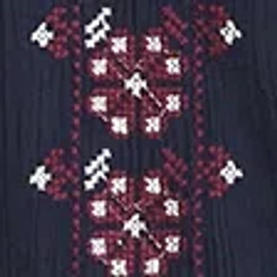 Abercrombie & Fitch Embroidered Peplum Puff Sleeve Top In Blue