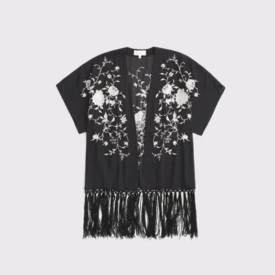 Abercrombie & Fitch Embroidered Fringe Shawl In Gray