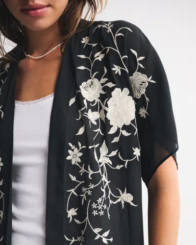 Abercrombie & Fitch Embroidered Fringe Shawl In Gray