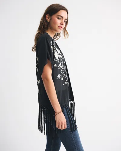 Abercrombie & Fitch Embroidered Fringe Shawl In Gray