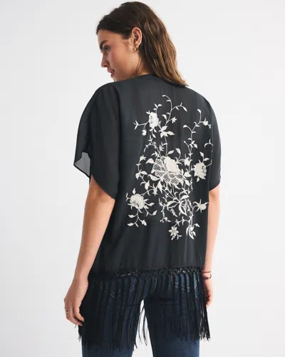 Abercrombie & Fitch Embroidered Fringe Shawl In Gray