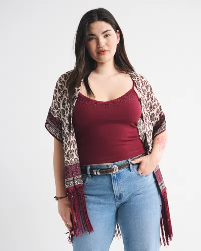 Abercrombie & Fitch Embroidered Fringe Shawl In Red