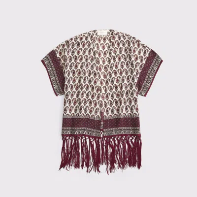 Abercrombie & Fitch Embroidered Fringe Shawl In Red