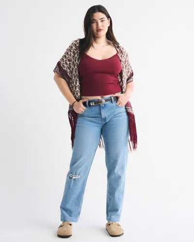 Abercrombie & Fitch Embroidered Fringe Shawl In Red