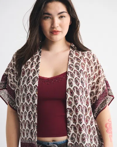 Abercrombie & Fitch Embroidered Fringe Shawl In Red