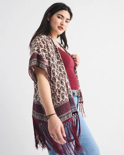 Abercrombie & Fitch Embroidered Fringe Shawl In Red