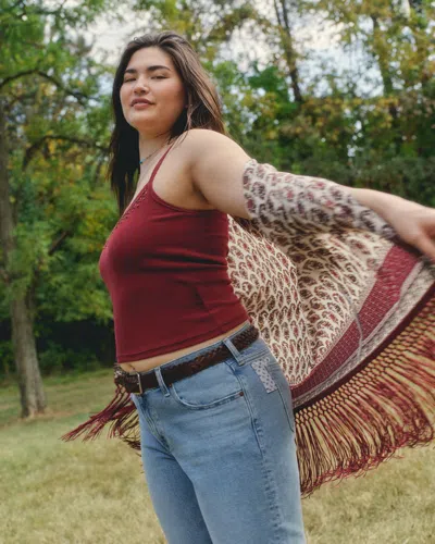 Abercrombie & Fitch Embroidered Fringe Shawl In Red