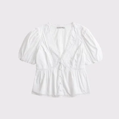 Abercrombie & Fitch Puff Sleeve Button-through Top In White