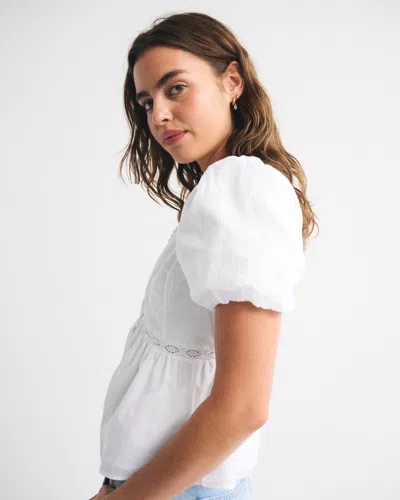 Abercrombie & Fitch Puff Sleeve Button-through Top In White