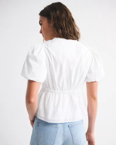 Abercrombie & Fitch Puff Sleeve Button-through Top In White