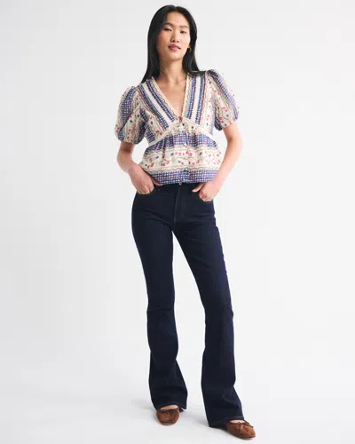 Abercrombie & Fitch Puff Sleeve Button-through Top In Neutral