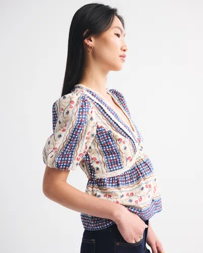 Abercrombie & Fitch Puff Sleeve Button-through Top In Neutral